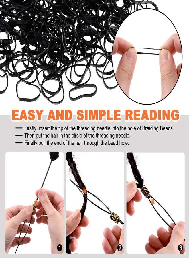 Tanstic 255Pcs 13mm Dark Bronze and Silver Viking Rune Beads Norse Viking Beads Hair Beard Beads Braiding Beads Including 6Pcs Pull Hairpin Quick Beader and 200Pcs Black Rubber Bands with a Bag - Image 5