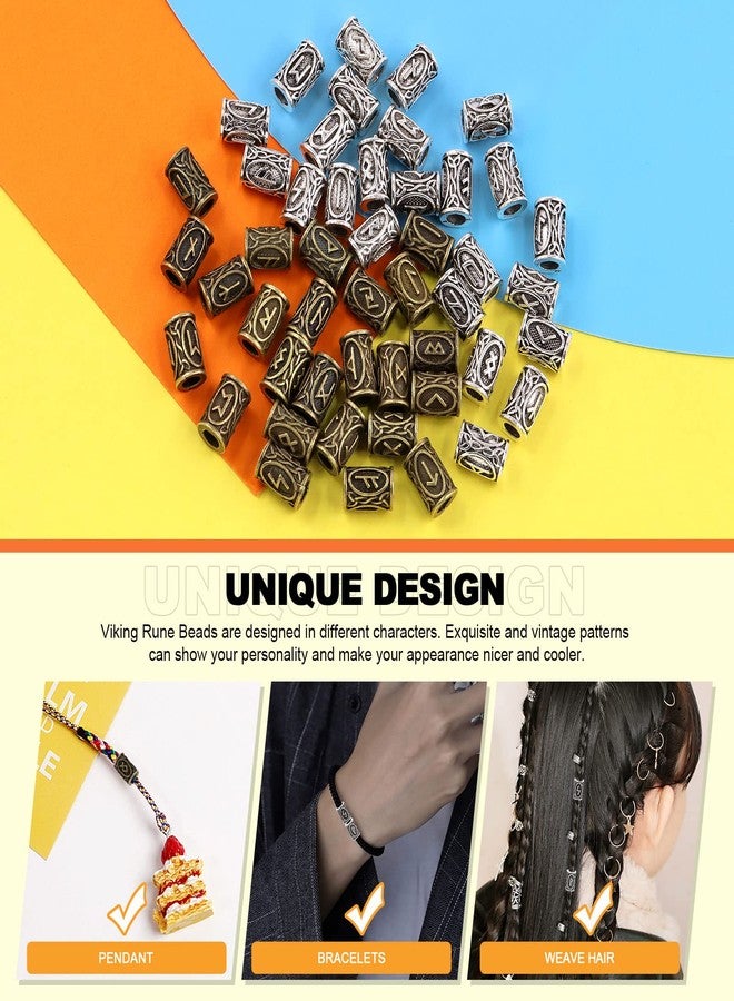 Tanstic 255Pcs 13mm Dark Bronze and Silver Viking Rune Beads Norse Viking Beads Hair Beard Beads Braiding Beads Including 6Pcs Pull Hairpin Quick Beader and 200Pcs Black Rubber Bands with a Bag - Image 3