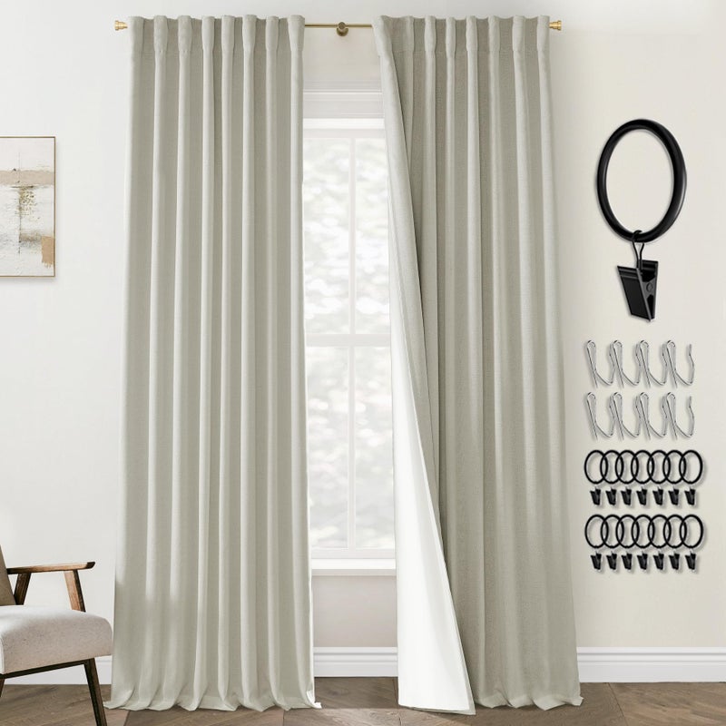 PANELSBURG Modern Farmhouse Curtains for Living Room 96 Inch Length Linen Cotton Textured Blackout Thermal Window Coverings for Winter Insulation 2 Panel Curtain Set Oatmeal Beige - Image 1