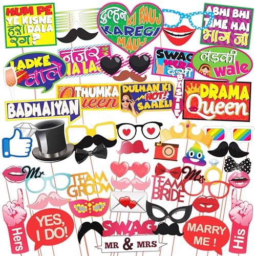 WOBBOX Wedding Colourful Photo Booth Party Props (Pack of 2), Wedding Props for Photoshoot (51 Pcs) - Image 1