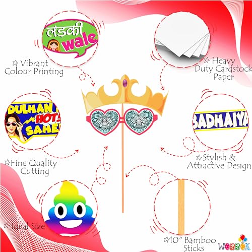WOBBOX Wedding Colourful Photo Booth Party Props (Pack of 2), Wedding Props for Photoshoot (51 Pcs) - Image 4
