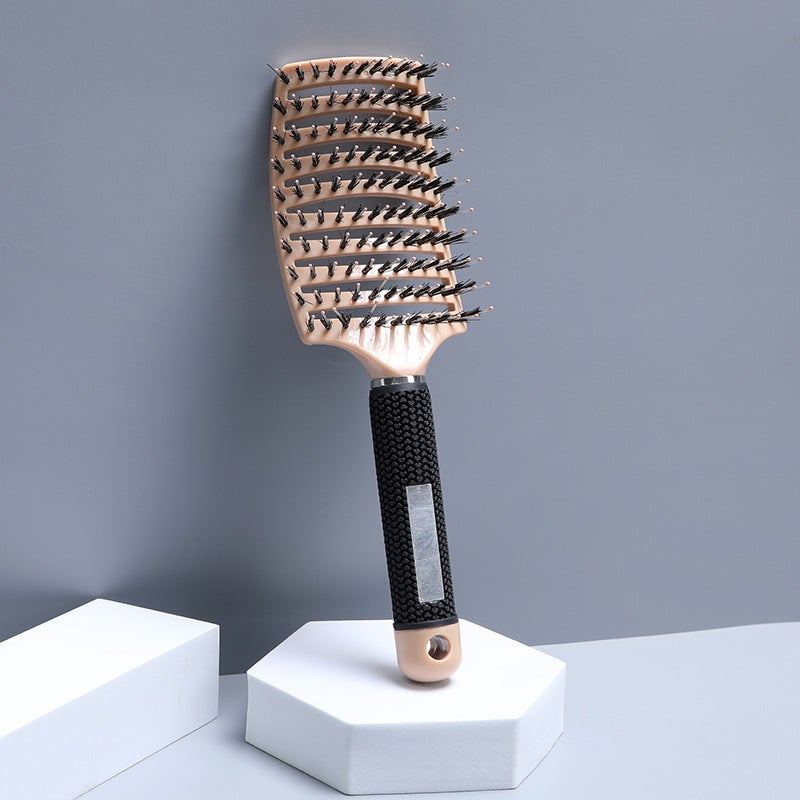 Big Bend Comb Womens Long Wide Teeth Hairdressing Comb Fluffy Curly Hair Styling Comb Anti-static Bristle Arc Chops Massage Comb Khaki large curved comb + mane