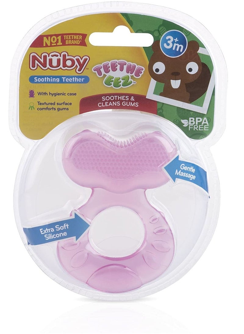 Nuby Nuby Silicone Teethe-eez Teether with Bristles, Includes Hygienic Case, Pink  - Image 2