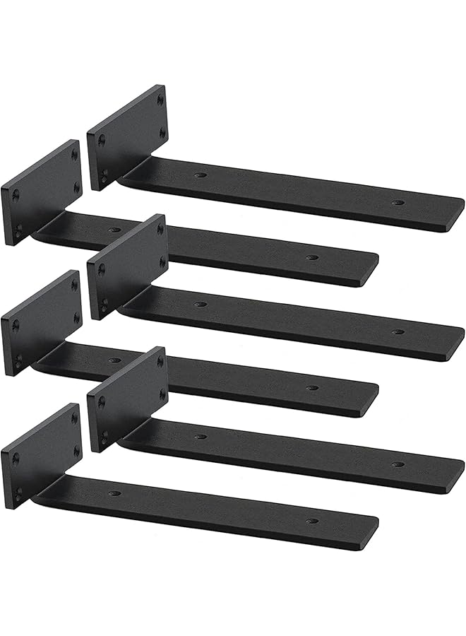 S-TOP Heavy Duty Blind Shelf Brackets, 5mm Thick Rustic for Custom Wood Shelves, 12 Inch Solid Steel Black With Hardware Needed (6Pcs) - Image 1