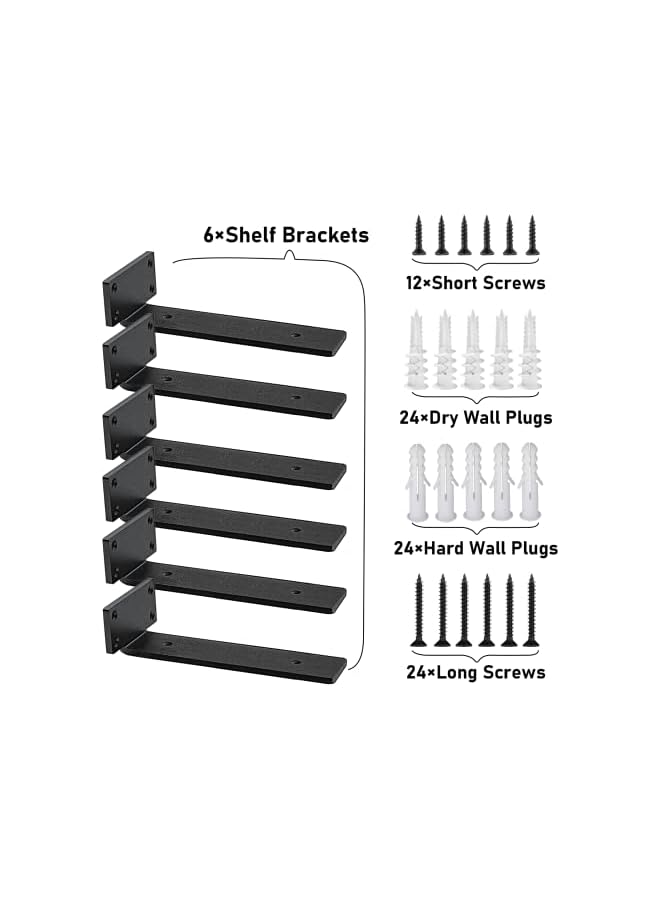 S-TOP Heavy Duty Blind Shelf Brackets, 5mm Thick Rustic for Custom Wood Shelves, 12 Inch Solid Steel Black With Hardware Needed (6Pcs) - Image 3