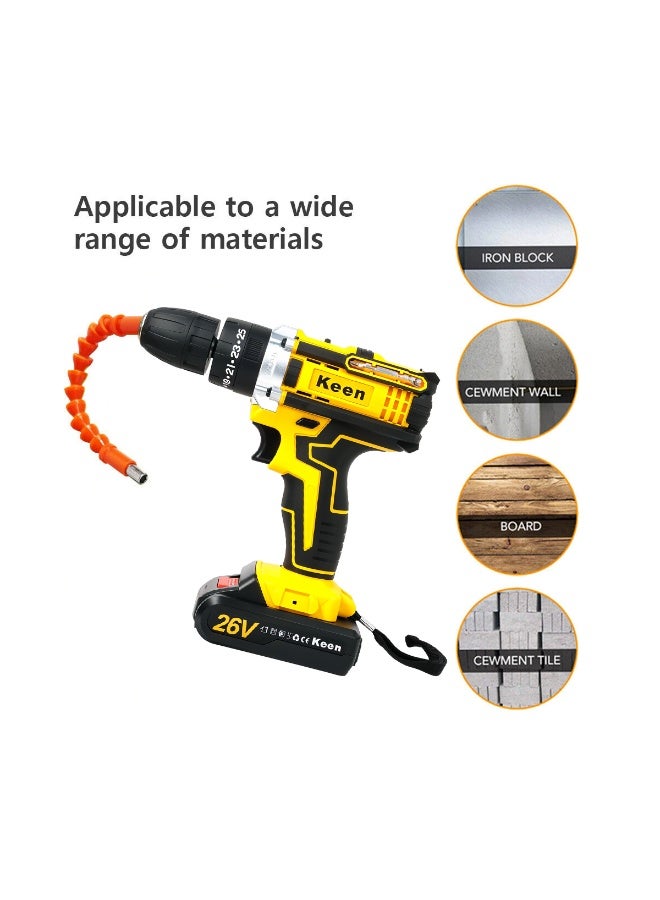 Keen 26V Cordless Drill Driver Set, 2-Speed Electric Power Drill with 25+3 Torque, Stepless Speed Control, Impact/Drill/Screwdriver Modes, LED Light, Forward/Reverse, Powerful Copper Motor & 35-Piece Accessory Kit OS-202-1 - Image 5