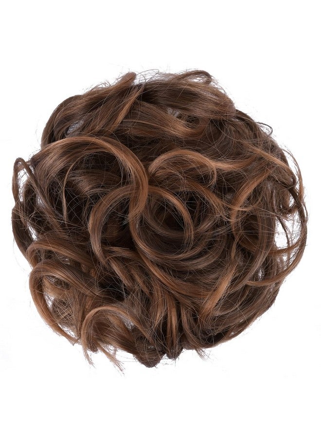 Elaine Laine Hair Buns Hair Piece Messy Tousled Wavy Curly Scrunchies Wrap Ponytail Extensions With Elastic Rubber Band Synthetic Donut Updo Hairpieces For Women Girls (Dark Brown Tip Light Auburn 99) - Image 3