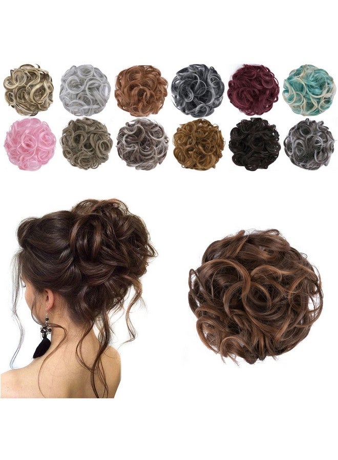 Elaine Laine Hair Buns Hair Piece Messy Tousled Wavy Curly Scrunchies Wrap Ponytail Extensions With Elastic Rubber Band Synthetic Donut Updo Hairpieces For Women Girls (Dark Brown Tip Light Auburn 99) - Image 1