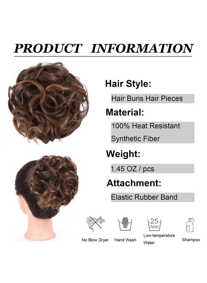 Elaine Laine Hair Buns Hair Piece Messy Tousled Wavy Curly Scrunchies Wrap Ponytail Extensions With Elastic Rubber Band Synthetic Donut Updo Hairpieces For Women Girls (Dark Brown Tip Light Auburn 99) - Image 4