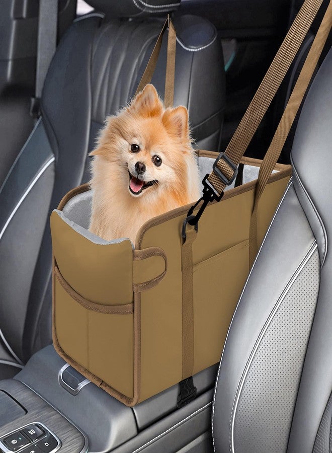 NECKORY Portable Dog Car Seat for Small Dogs - Adjustable Safety Leash, Washable Cushion & Storage Pocket - Pet Booster Seat for Car Travel- Khaki - Image 1