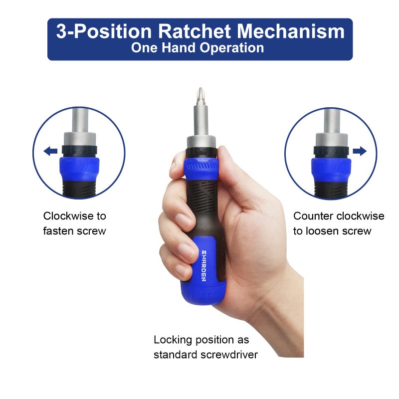 Sharden Ratcheting Screwdriver 13-In-1 Ratchet Screwdriver Set Multi Bit Screw Driver All In One Screwdriver With Torx Security Flat Head Phillips Hex Square And 1/4 Nut Driver - Image 4