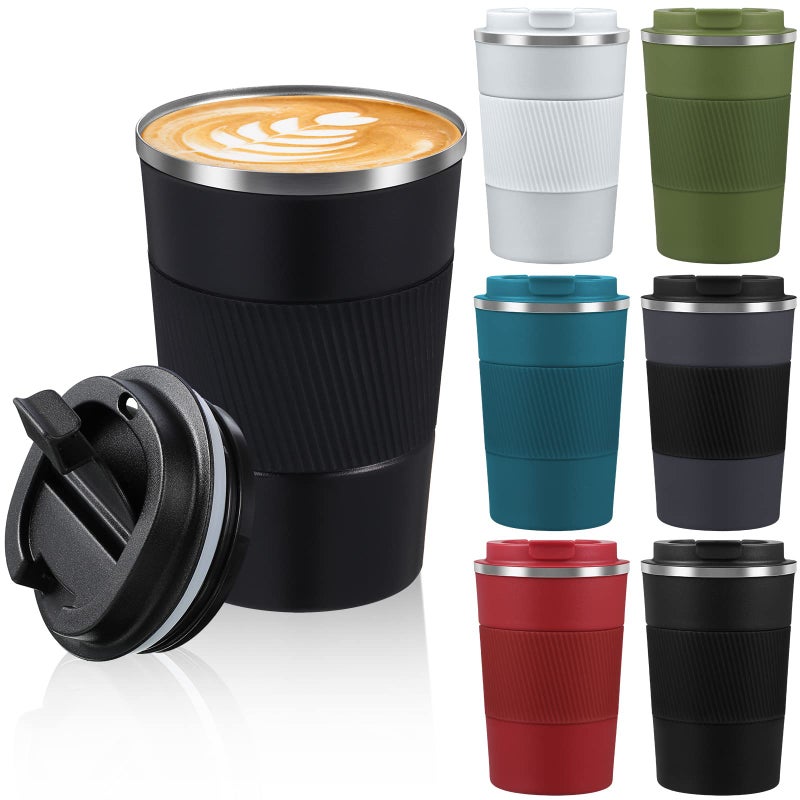 Foaincore Foaincore 6 Pcs 12 oz Coffee Travel Mug Leakproof Coffee Tumbler Bulk Insulated Mug with Lid Stainless Steel Cup Reusable for Hot Cold Coffee TeaRed Black White Blue Green Gray 