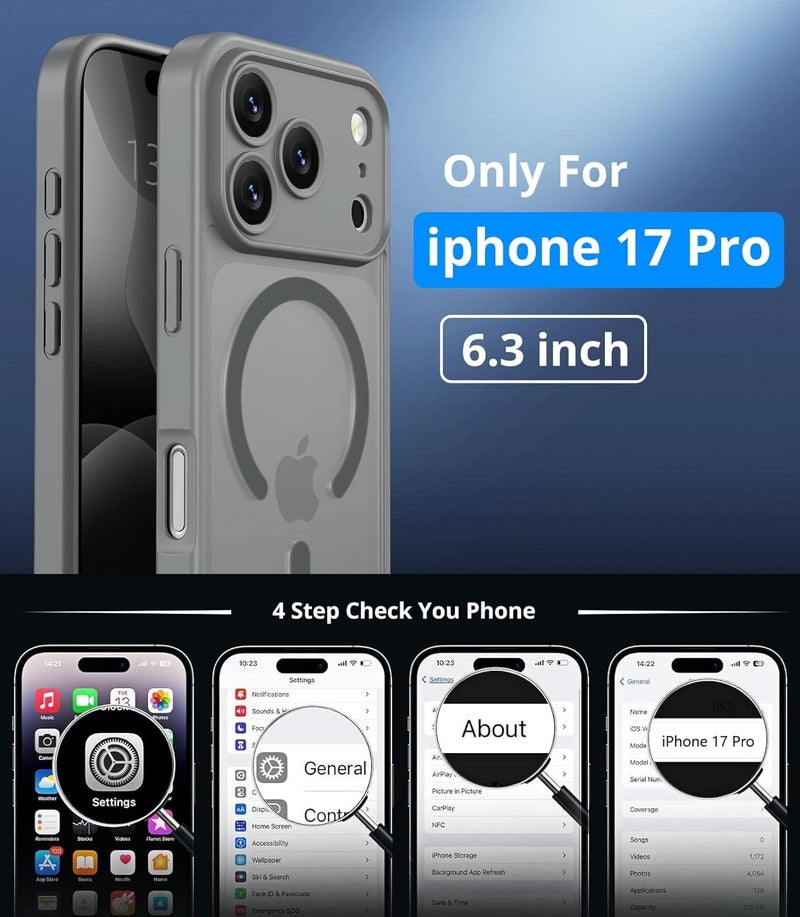 Vansdon Magnetic for iPhone 17 Pro Case with 1 Protective Glass, Compatible with Magsafe, Military Standard Drop Protection, Translucent Matte Back, Shockproof Mobile Phone Case for iPhone 17 Pro - Image 4