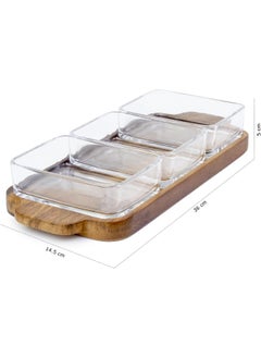 BILLI Billi Glass Bowls With Wooden Tray Fruit Condiment Appetizer Desserts Serving Snack Nut Plate 3 Bowls  - Image 5