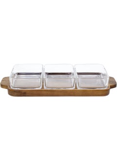 BILLI Billi Glass Bowls With Wooden Tray Fruit Condiment Appetizer Desserts Serving Snack Nut Plate 3 Bowls  - Image 2