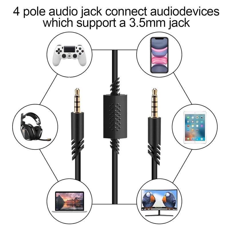 كاست ويف 6.6 قدم كابل صوتي بديل لأسترو A40/A40TR/A10 – كابل كتم صوت مدمج من مادة TPE مع مقبس 3.5 مم مطلي بالذهب | متوافق مع PS5/PS4/PC/الهاتف المحمول - Image 4