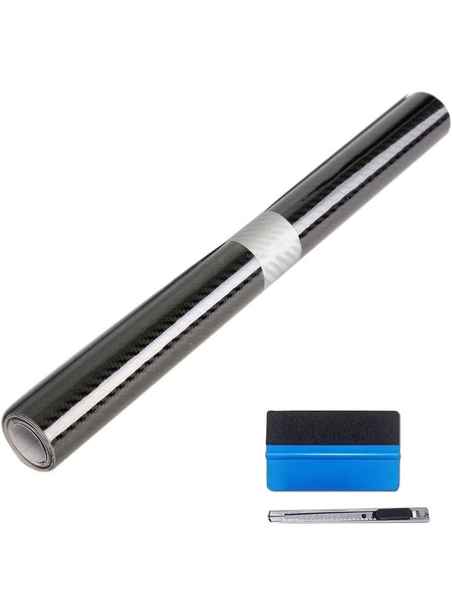 LZLRUN 5D High Gloss Carbon Fiber Vinyl Wrap - Outdoor Rated for Automotive Use - 1.5ft x 5ft Knife + Hand Tool - Image 1