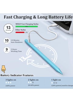 FARROBIZZ Stylus Pen for iPad W/Palm Rejection Tilt Sensitivity,13 Mins Fully Charged, Active Touch Screen Apple Pencil Compatible W/iPad 6/7/8/9/10,iPad Pro12.9&11",iPad Air3/4/5,iPad mini5/6-BLUE  - Image 2