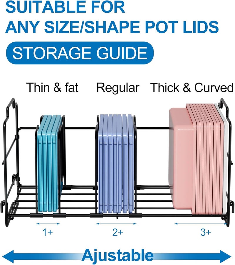 GAGUIUP Food Container Lid Organizer, Large Capacity Adjustable 4 Dividers Detachable Lid Organizer Rack for Kitchen Cabinets, Drawers, Plastic Lid Organizer For Pantry Shelves, Cupboards, Black - Image 3