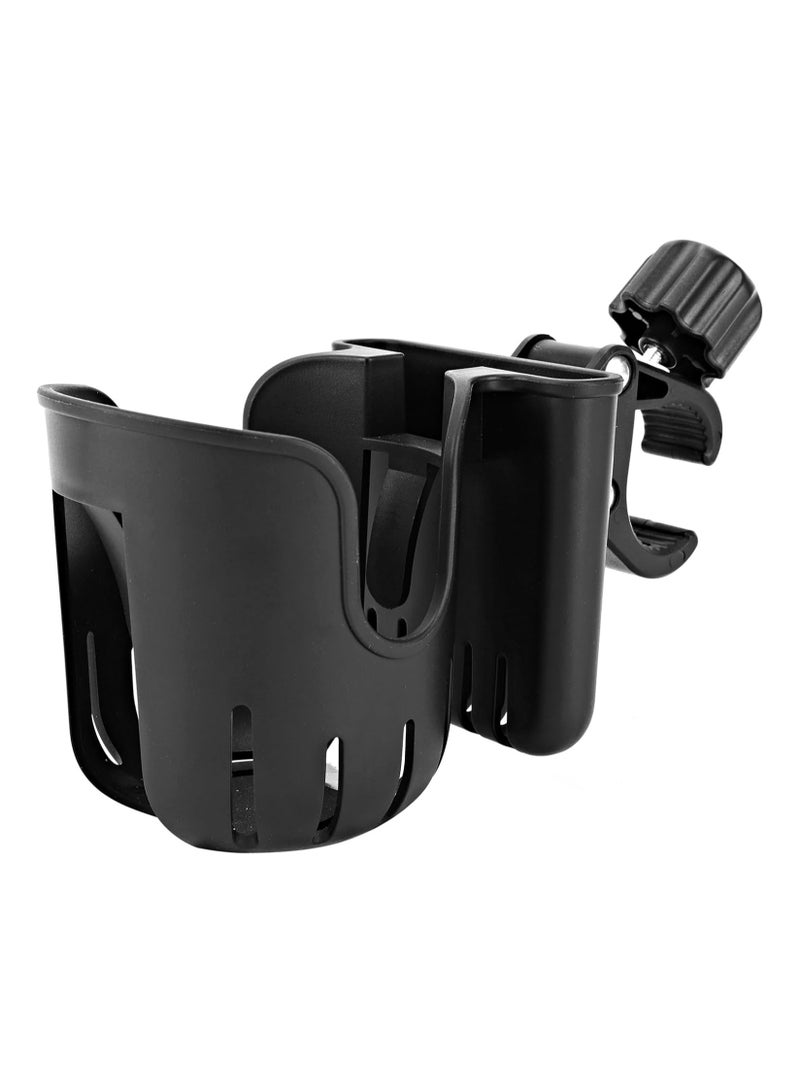 Stroller Cup Holder with Phone Holder,2-in-1 Universal 360° Rotation Cup Holder for Stroller,Walker,Wheelchair,Bike,Scooter,Fits Most Cup,Black - Image 1