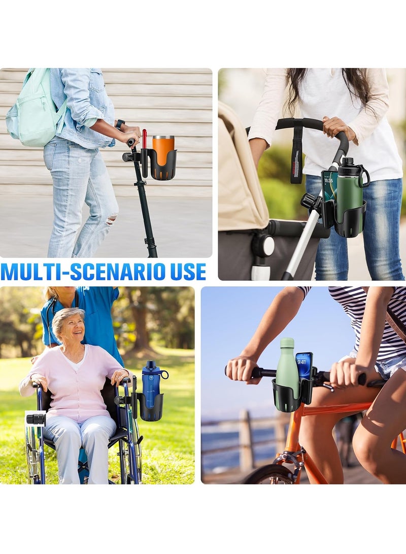 Stroller Cup Holder with Phone Holder,2-in-1 Universal 360° Rotation Cup Holder for Stroller,Walker,Wheelchair,Bike,Scooter,Fits Most Cup,Black - Image 4