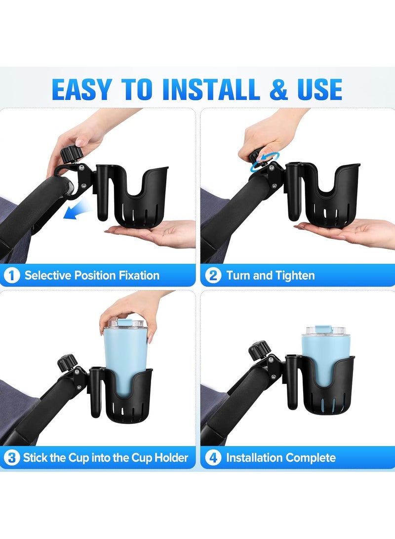 Stroller Cup Holder with Phone Holder,2-in-1 Universal 360° Rotation Cup Holder for Stroller,Walker,Wheelchair,Bike,Scooter,Fits Most Cup,Black - Image 5
