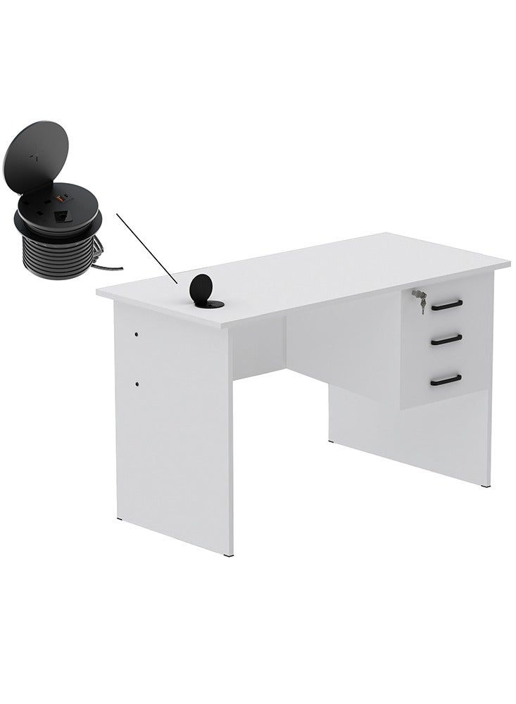 Mahmayi Mahmayi Solama MP1-1260 Writing Table with Hanging Drawers with 51-1H Round Desktop Power Module 1xUSB Slot & 1xEthernet utility port for Office Desk, Confernece Room Table - White - Image 1