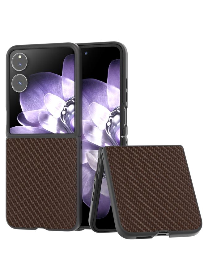erorex For Xiaomi Mix Flip Black Frame Carbon Fiber Texture PU Phone Case(Coffee)