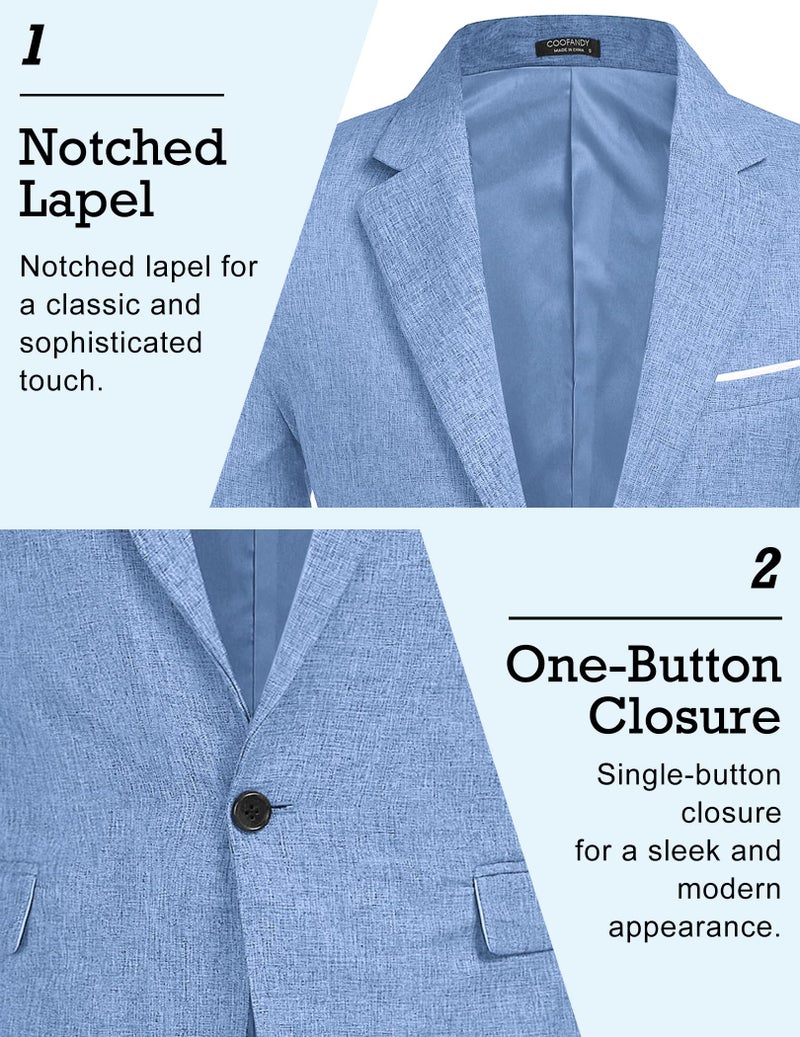 COOFANDY Men's Blazer Casual Sport Coats Slim Fit One Button Suit Jacket Lightweight Sports Jacket (Sky Blue,XX-Large) - Image 3