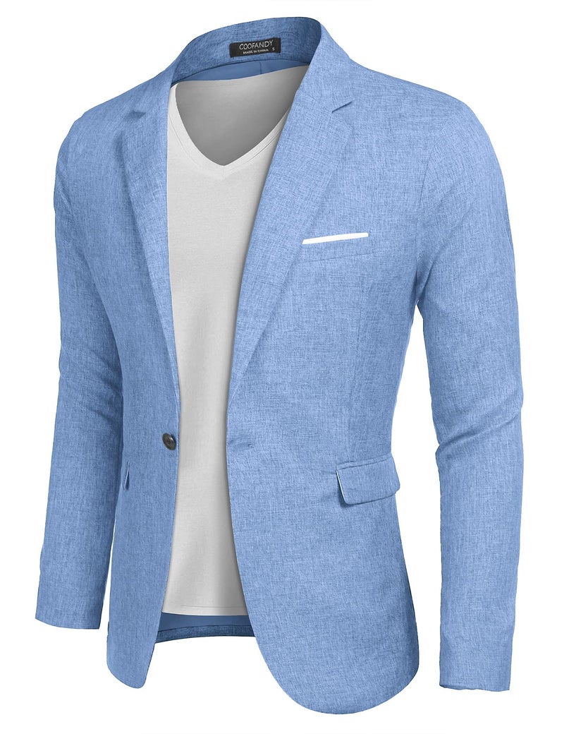 COOFANDY Men's Blazer Casual Sport Coats Slim Fit One Button Suit Jacket Lightweight Sports Jacket (Sky Blue,XX-Large) - Image 1