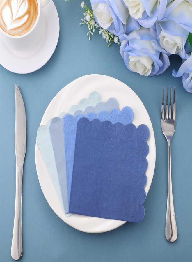 Xiangqu 120 Pack Dusty Blue Napkins, 5 x 5 Inch Boy Baby Shower Napkins Gradient Blue Cocktail Napkins Scalloped Napkins Beverage Napkins for Dinner Wedding Baby Shower Bridal Anniversary Reception - Image 4
