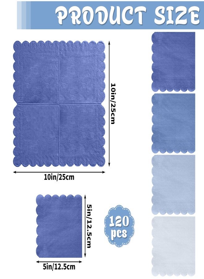 Xiangqu 120 Pack Dusty Blue Napkins, 5 x 5 Inch Boy Baby Shower Napkins Gradient Blue Cocktail Napkins Scalloped Napkins Beverage Napkins for Dinner Wedding Baby Shower Bridal Anniversary Reception - Image 2