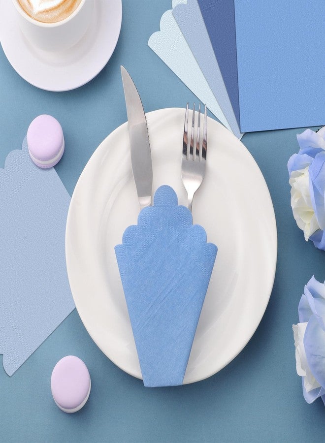 Xiangqu 120 Pack Dusty Blue Napkins, 5 x 5 Inch Boy Baby Shower Napkins Gradient Blue Cocktail Napkins Scalloped Napkins Beverage Napkins for Dinner Wedding Baby Shower Bridal Anniversary Reception - Image 5