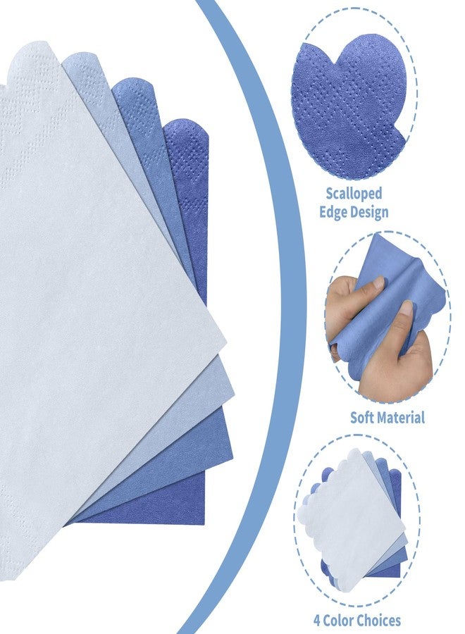 Xiangqu 120 Pack Dusty Blue Napkins, 5 x 5 Inch Boy Baby Shower Napkins Gradient Blue Cocktail Napkins Scalloped Napkins Beverage Napkins for Dinner Wedding Baby Shower Bridal Anniversary Reception - Image 3