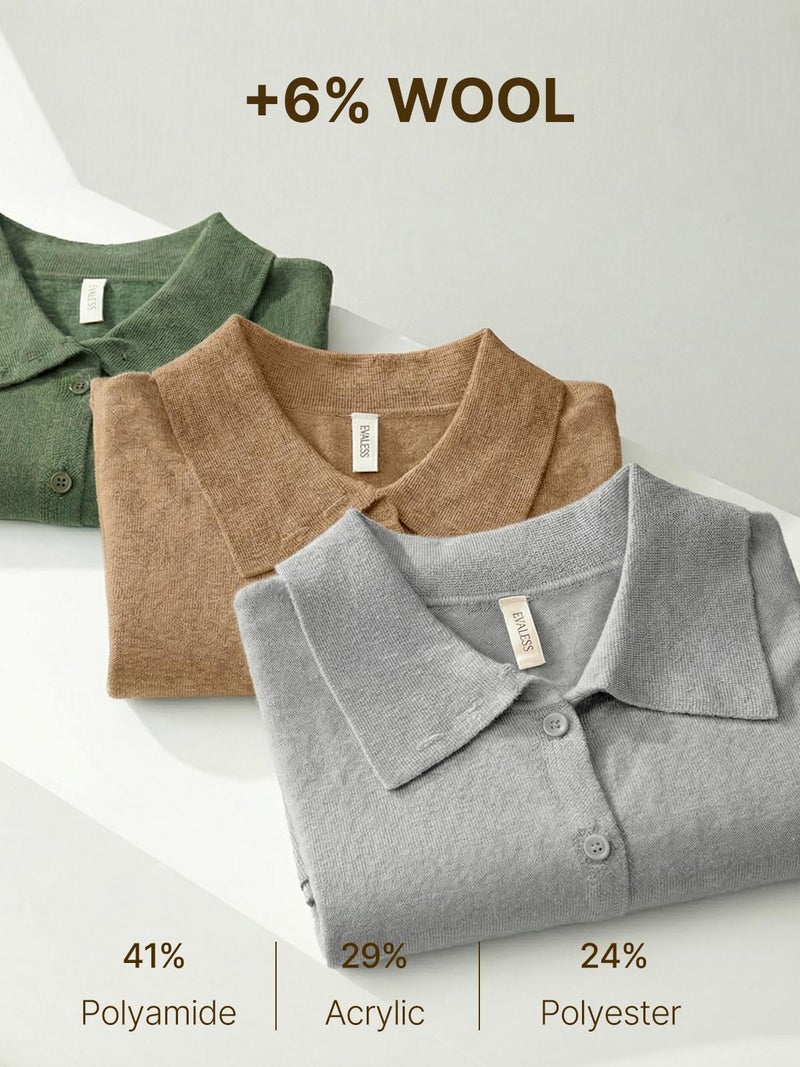 EVALESS Cardigan Sweaters for Women Lightweight Trendy Long Sleeve Lapel Collar Button Down Sweaters Spring Fashion 2026 Wool Blend Knit Cardigans Sweater Tops Spring Outfits Grey Medium - Image 4
