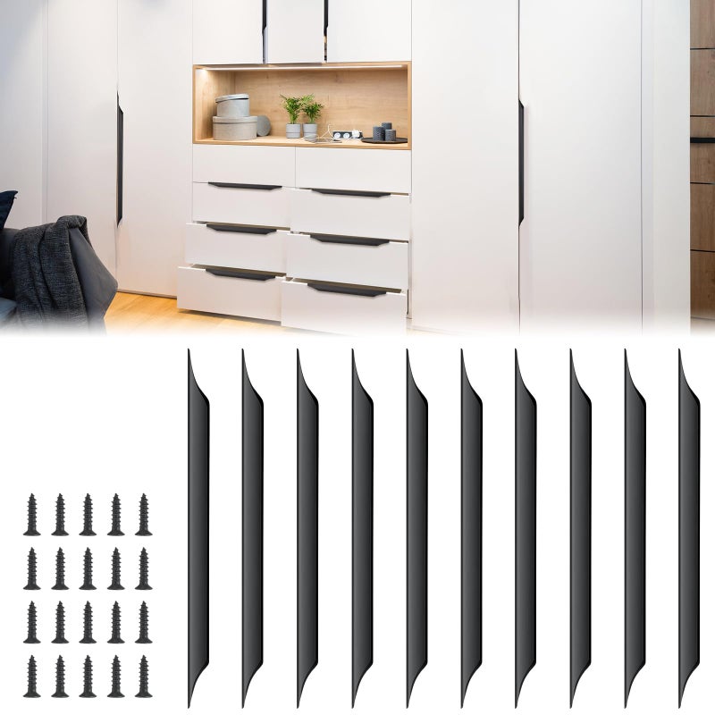 Otoolling 10 Pack Finger Pulls for Cabinets, 11.81" Streamlined Long Concealed Handle for Home Kitchen Doors Drawer Cabinet Hardware, Brushed Aluminum Edge Pulls for Kitchen Cabinet - Image 4