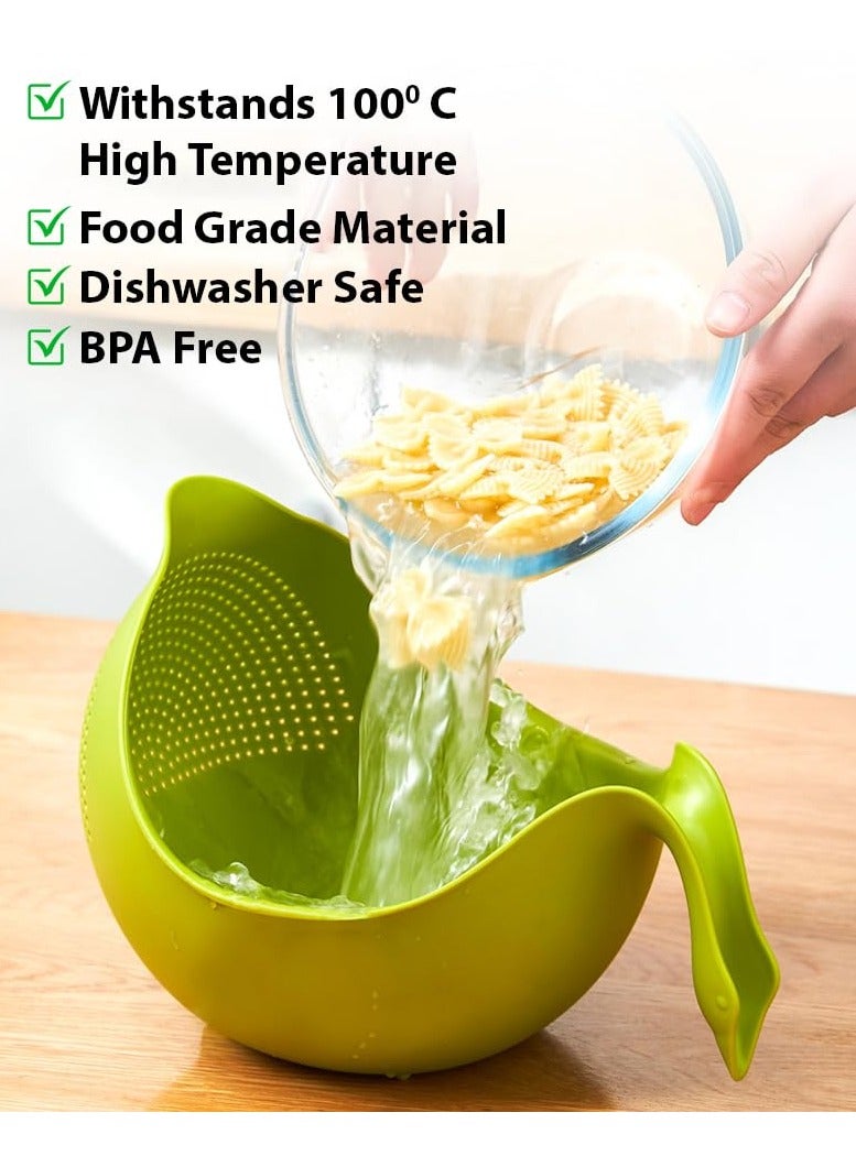 Zikra سلة تصريف، سلة غسيل الفواكه مع مقبض، مصفاة كينوا بلاستيكية، غسالة أرز، مصفاة طعام متعددة الاستخدامات للفواكه، الخضروات، الكينوا، الأرز، سلة تصريف المطبخ (أخضر) - Image 4