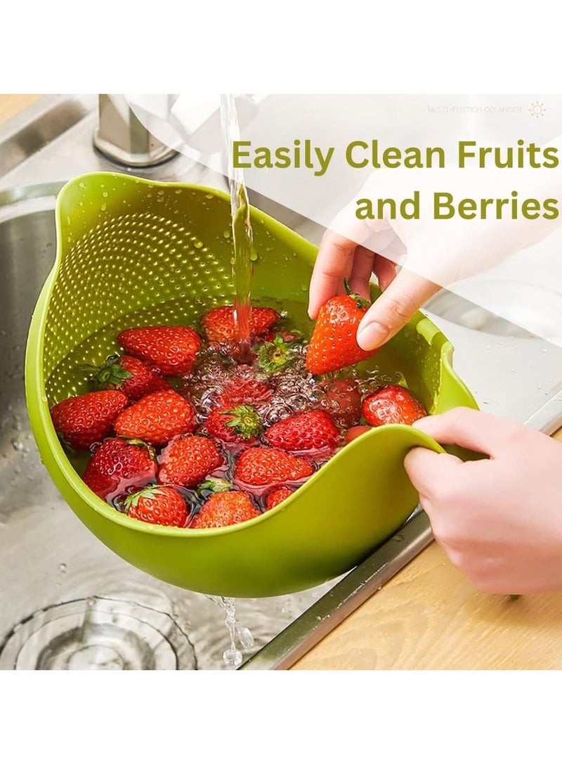 Zikra سلة تصريف، سلة غسيل الفواكه مع مقبض، مصفاة كينوا بلاستيكية، غسالة أرز، مصفاة طعام متعددة الاستخدامات للفواكه، الخضروات، الكينوا، الأرز، سلة تصريف المطبخ (أخضر) - Image 2