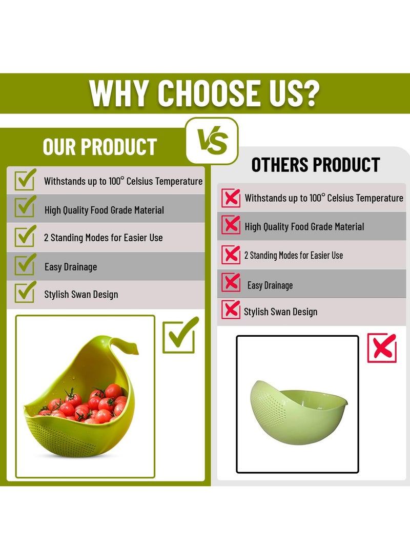 Zikra سلة تصريف، سلة غسيل الفواكه مع مقبض، مصفاة كينوا بلاستيكية، غسالة أرز، مصفاة طعام متعددة الاستخدامات للفواكه، الخضروات، الكينوا، الأرز، سلة تصريف المطبخ (أخضر) - Image 5