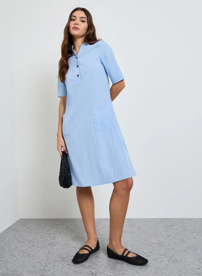 تايك تو Blue Pocketed Knee Length Dress