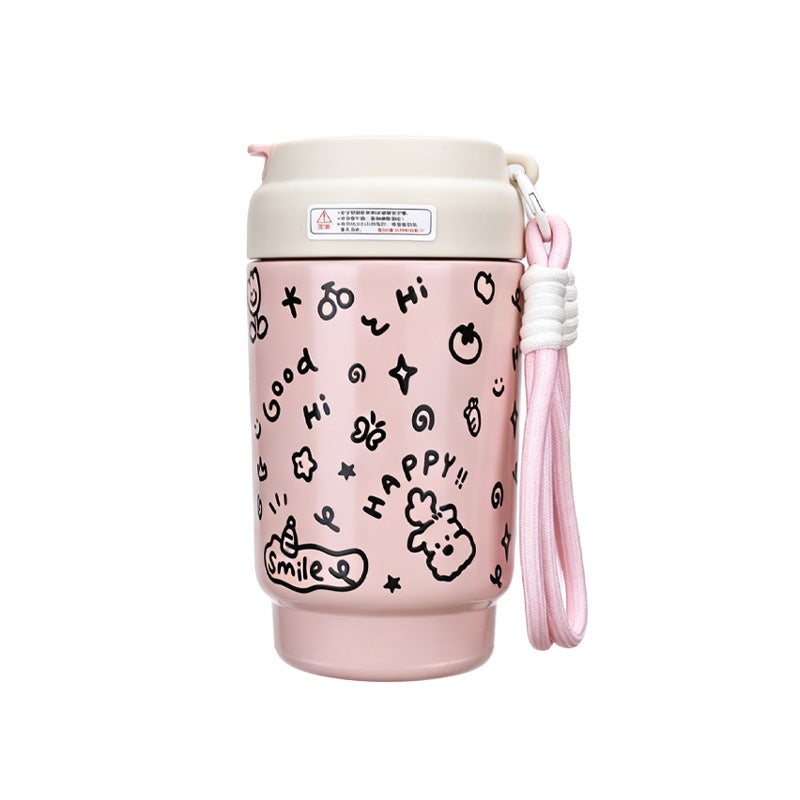 Straw Insulated Tumbler Cup with Handle, Portable Leak-proof Travel Mug, 420ml, Gift - Image 1