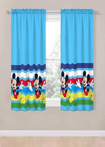 Sunny Side Up Window Curtains for Kids Bedroom 4Piece Drape Set with 2 Tiebacks Blue Mickey Mouse 42 W x 63 L Pack of 2 - Image 3