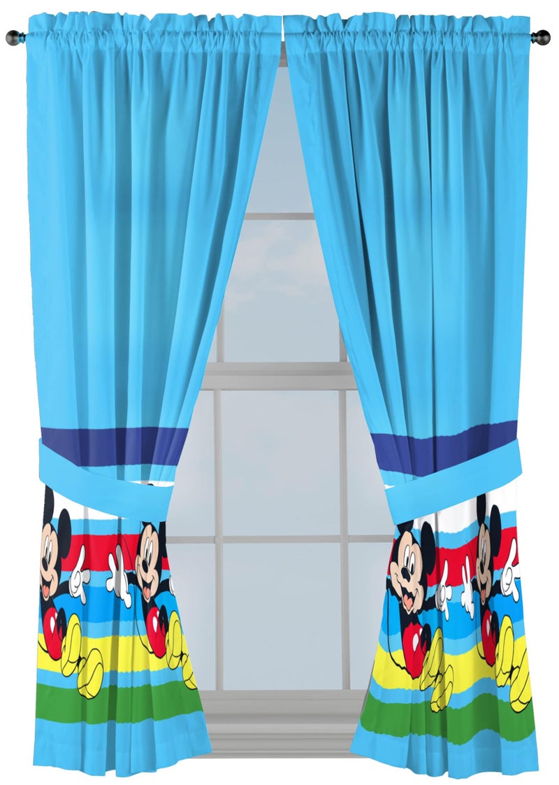 Sunny Side Up Window Curtains for Kids Bedroom 4Piece Drape Set with 2 Tiebacks Blue Mickey Mouse 42 W x 63 L Pack of 2 - Image 2
