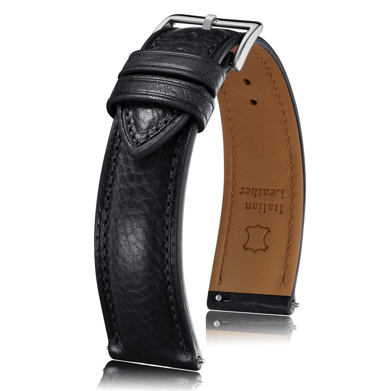 Getalia Italian leather Watch Band Tuscany Natural VegetableTanned Full Grain Genuine Leather SkinSafe Quick Release Replacement Watch Straps for Men and Women Thick and Soft Black Width22mm - Image 2