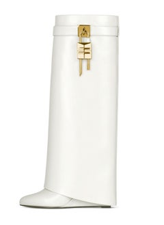 Loquat Women's Stylish Fold Over Knee High Boots Pointed Toe Wedge Heels Long Boots White 