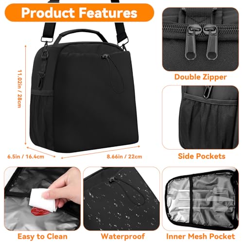 Yotako Insulated Lunch Bag for Men Women–Lunch Box Fits 40/30oz Stanley Cups, Leakproof Cooler Tote With 2 Metal Hooks, Side & Interior Mesh Pockets, Adjustable Strap for Work, Travel, Picnics (Black) - Image 5