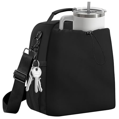 Yotako Insulated Lunch Bag for Men Women–Lunch Box Fits 40/30oz Stanley Cups, Leakproof Cooler Tote With 2 Metal Hooks, Side & Interior Mesh Pockets, Adjustable Strap for Work, Travel, Picnics (Black) - Image 1
