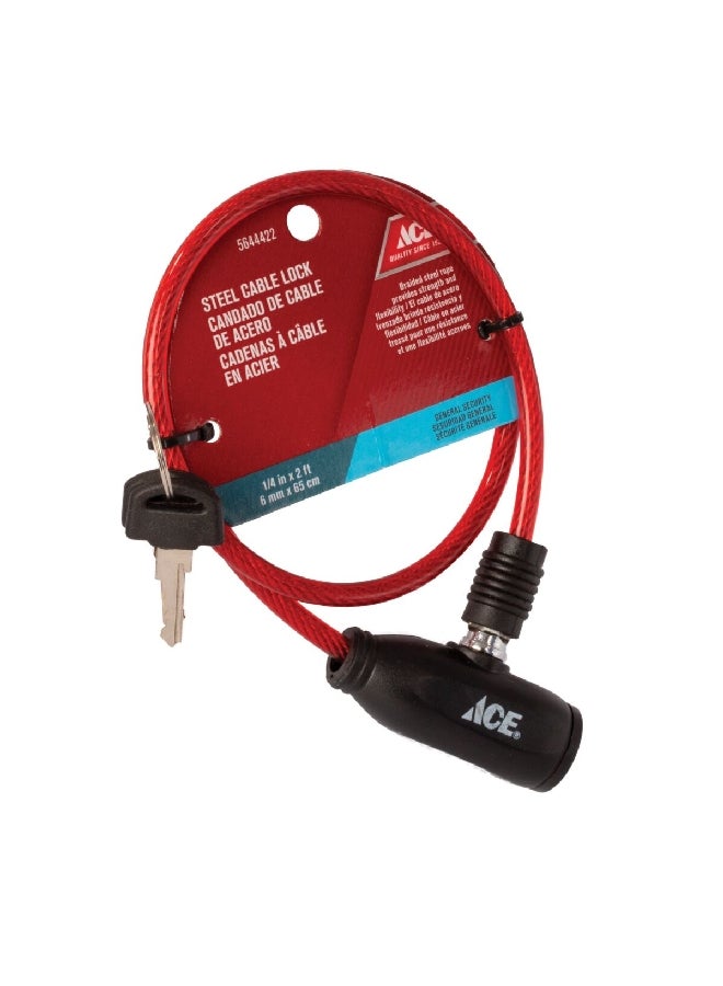 ACE Bicycle Cable Lock Red and Black 6 mm x 65 cm HC81101 - Image 3