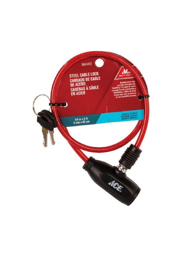 ACE Bicycle Cable Lock Red and Black 6 mm x 65 cm HC81101 - Image 2