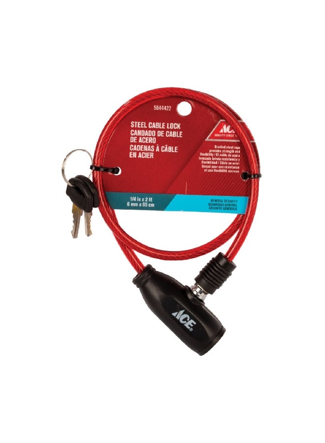 ACE Bicycle Cable Lock Red and Black 6 mm x 65 cm HC81101 - Image 1